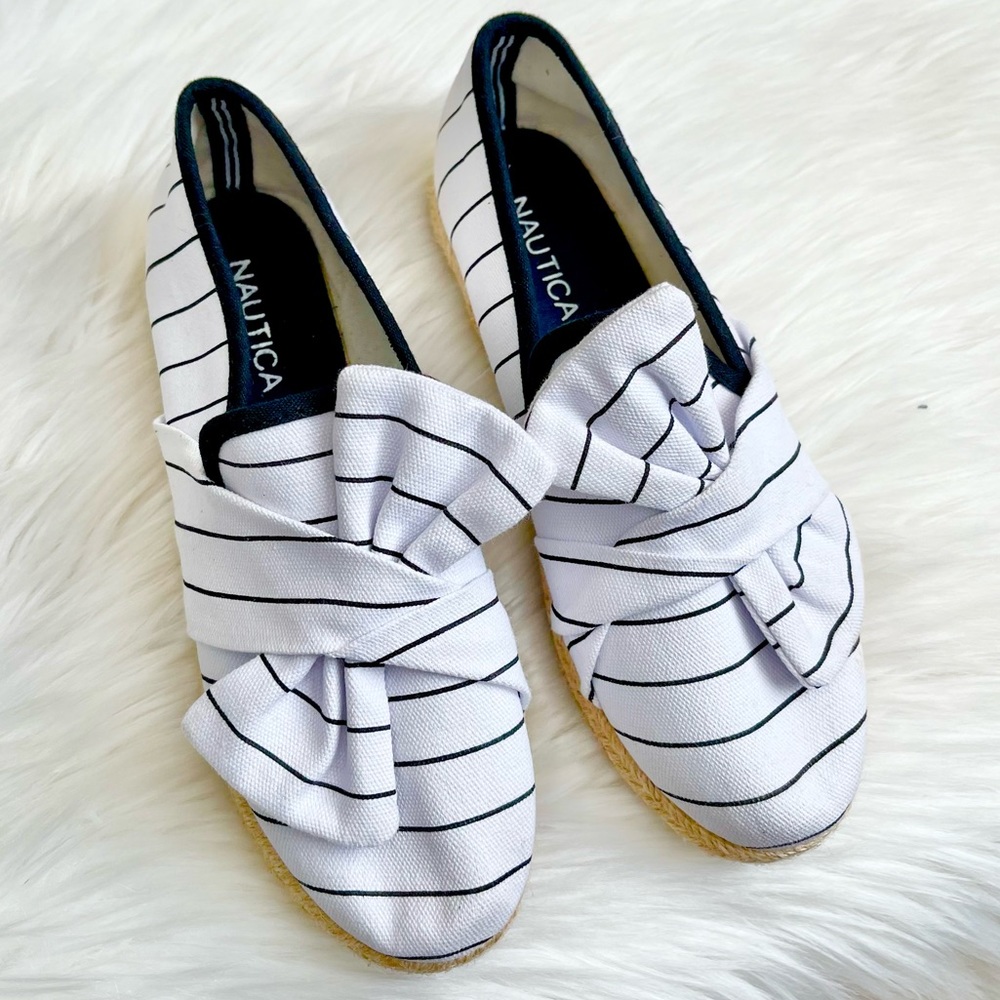 Nautica Blue & White Stripe Bow Espadrille - Picture 2 of 7
